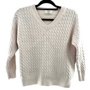 Aritzia Wilfred Cream Dimension Cable Knit V-Neck Merino Wool Chunky Sweater